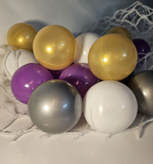 Set 500 bile colorate - diametru 8 cm – bile 8 cm auriu gri alb mov bile 8 cm auriu-gri-alb-mov