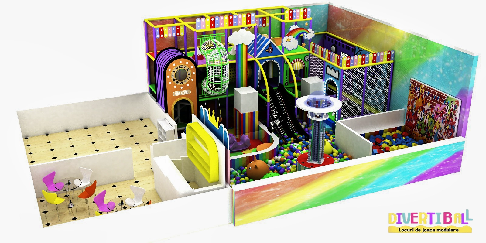 Amenajare completă loc de joacă modular – Rainbow – DBC10