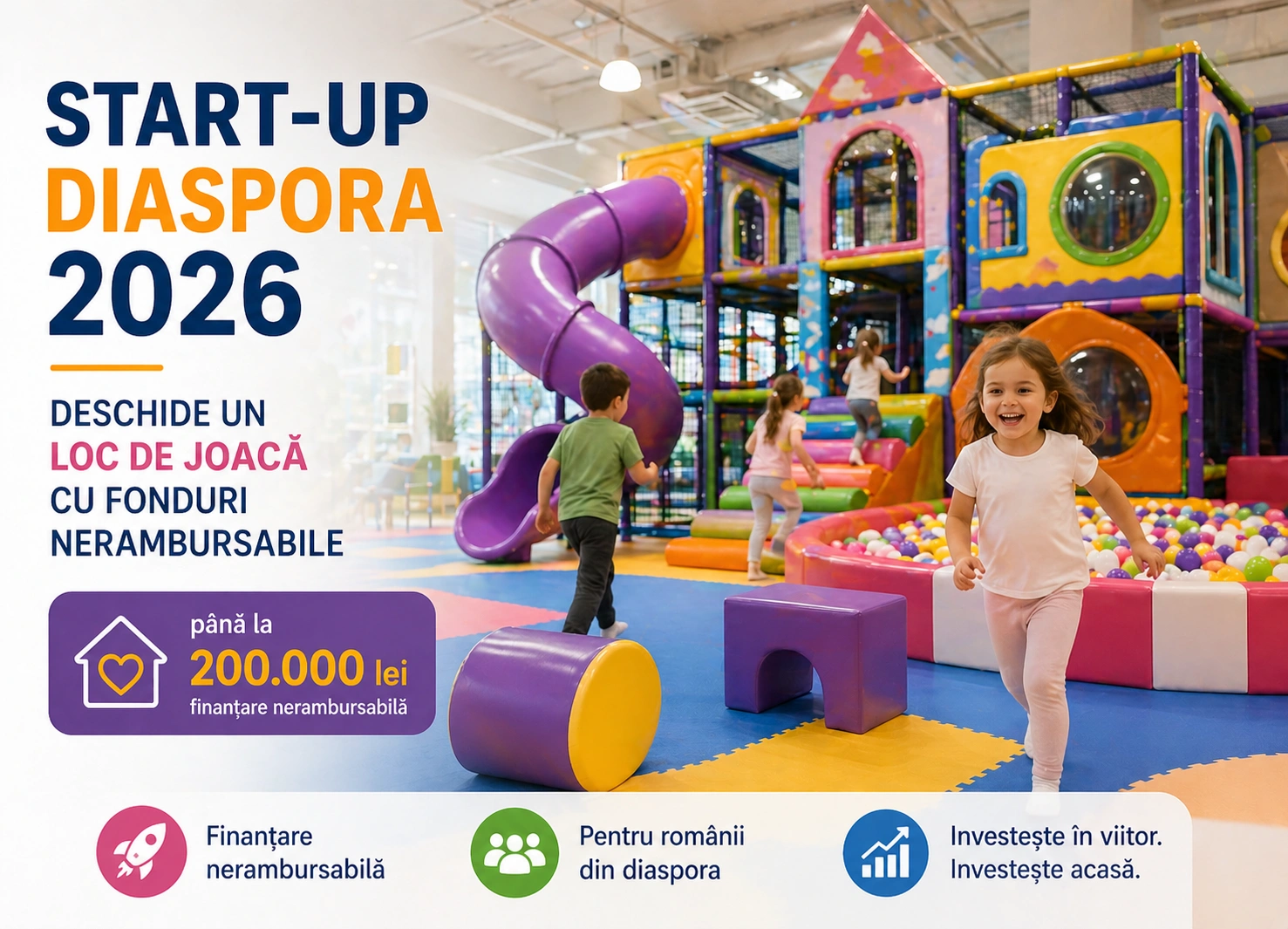 Finanțări Diaspora 2026 Deschide un Loc de Joacă cu Fonduri Nerambursabile